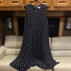 Calvin Klein Black and White Polka Dot Midi Dress